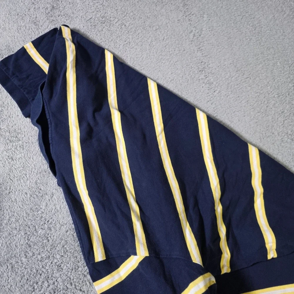 Polo Ralph Lauren Mens XL Polo Shirt Navy Blue Yellow Striped Short SLV Cotton